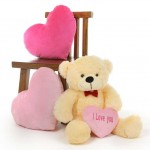 2 feet big peach teddy bear with pink I Love You Heart